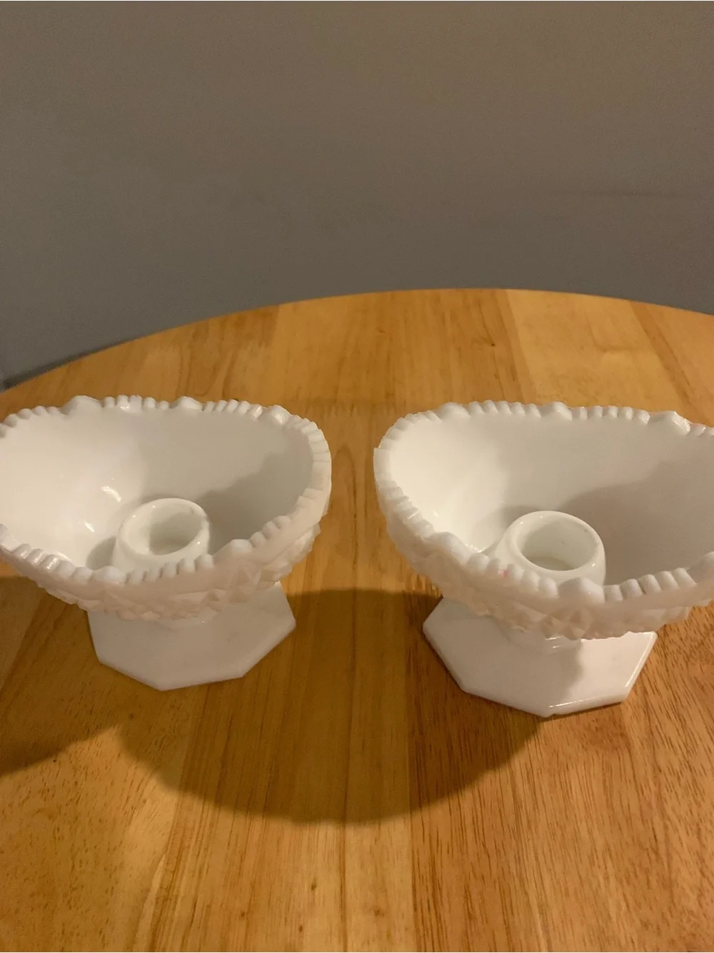 2 Vintage Kemple Milk Glass Candle Holders